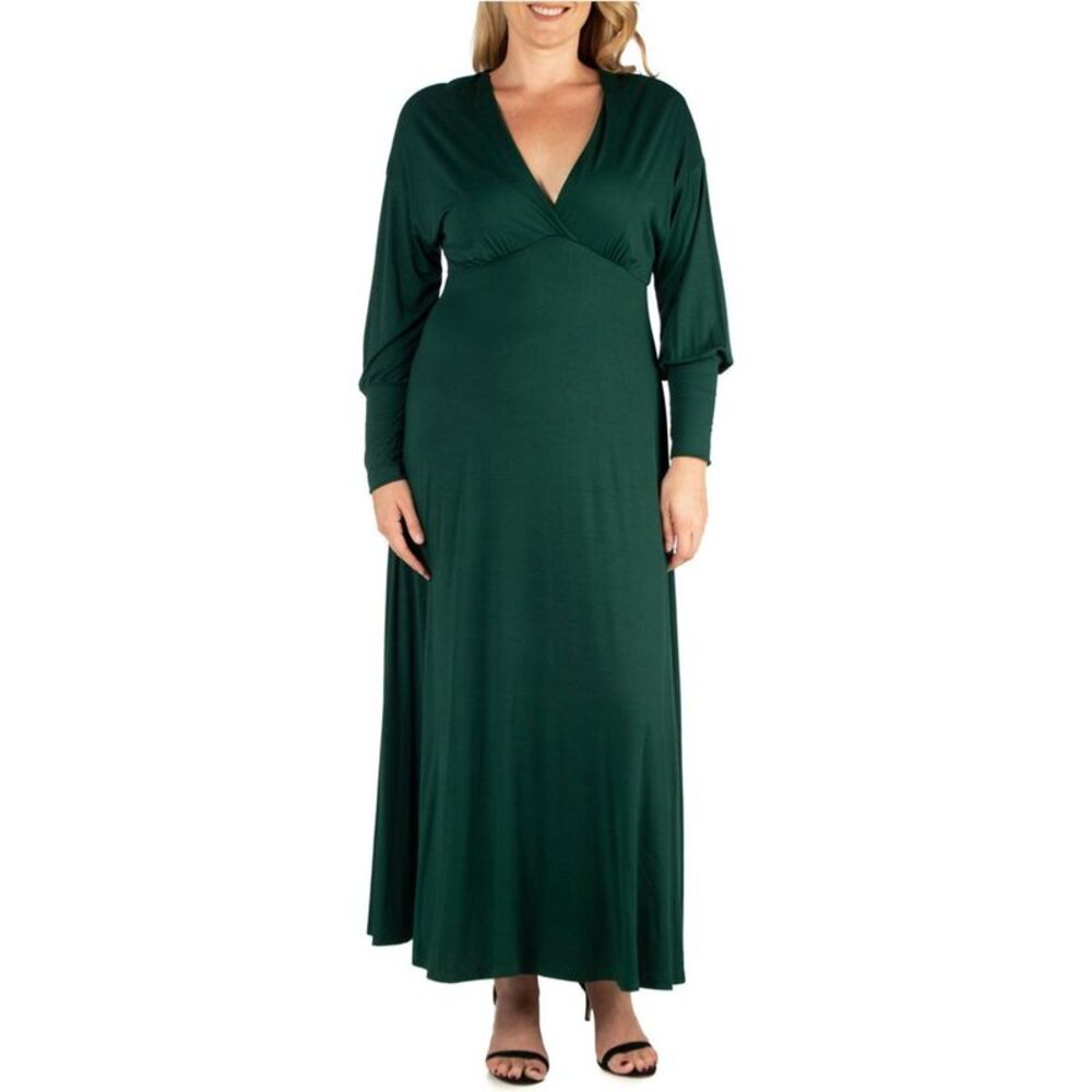 24seven Womens Plus Size Comfortable Fit Maxi Empire Dress, NWT